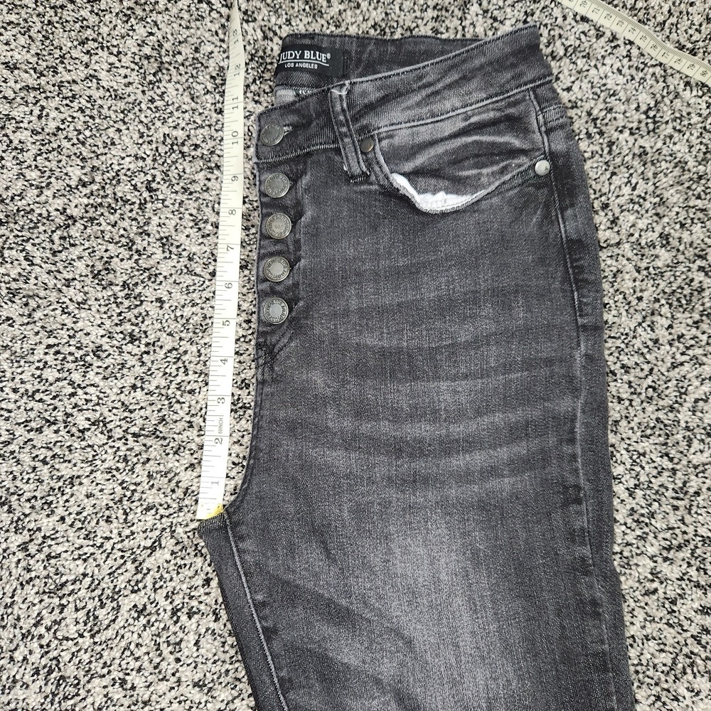 Judy Blue Button Fly Black Hi Rise Skinny Jeans Rawhem Frayed Destressed Sz 7/28 - Picture 6 of 6